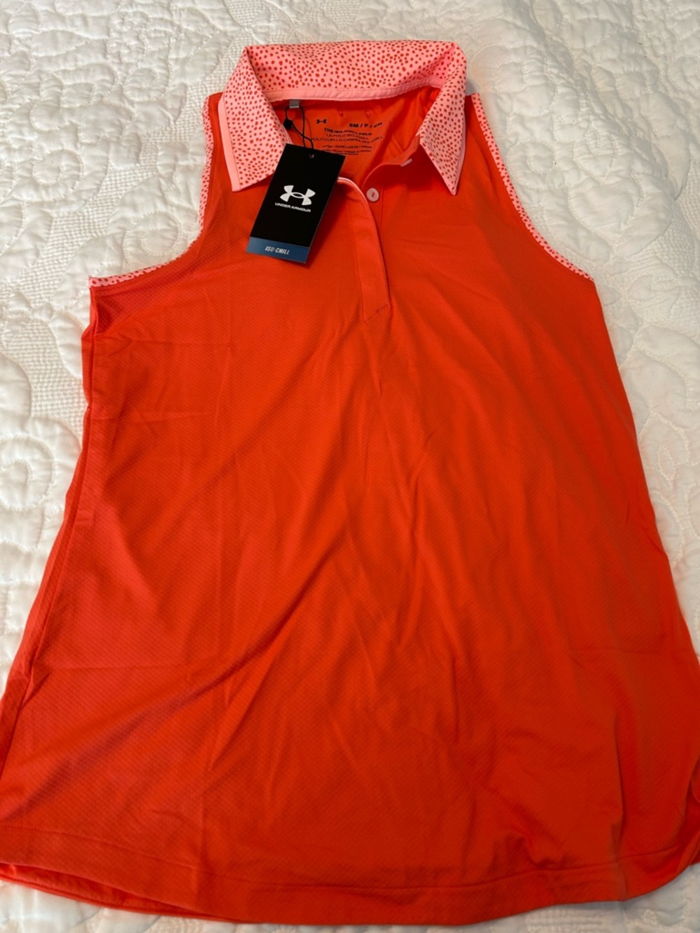 Under Armour Iso-Chill Polo - Coral and Pink Dot Collar - Picture 2 of 11